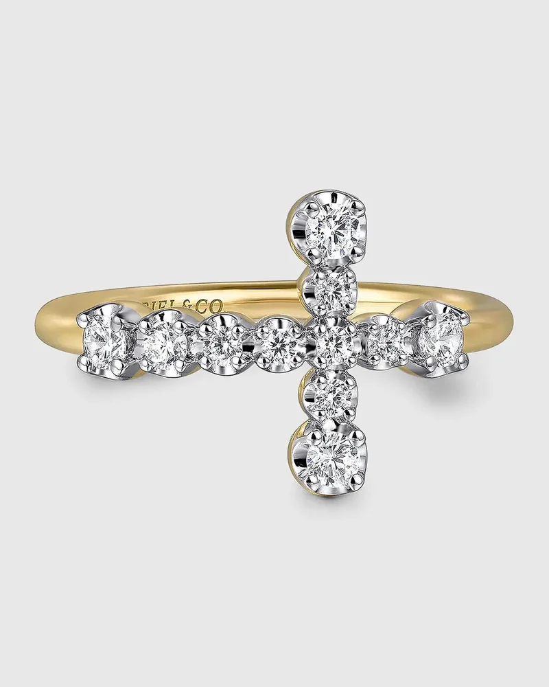 14K Yellow Gold Diamond Cross Ring