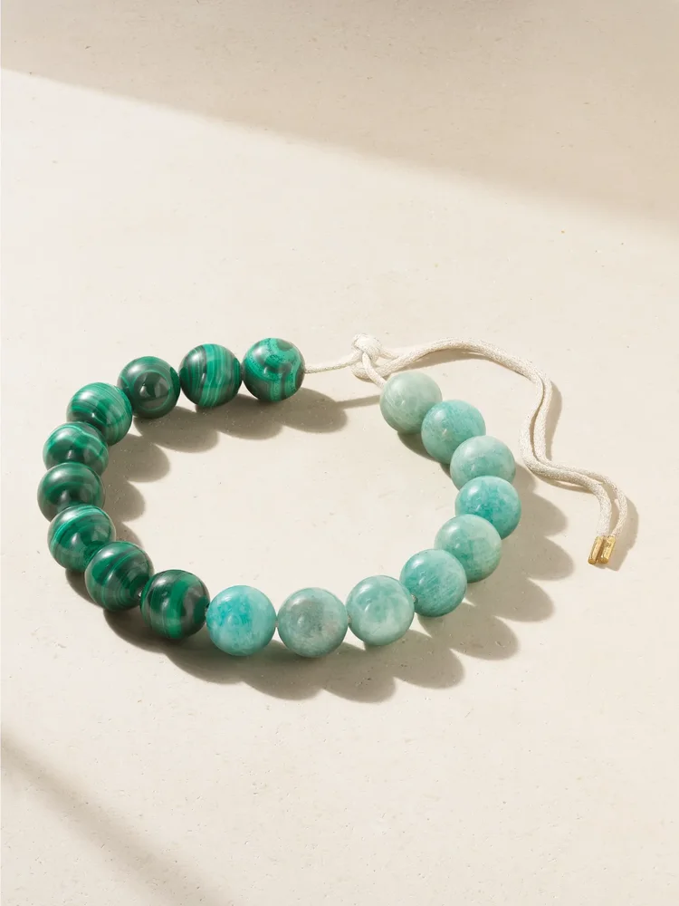 Bowery Downtown 18-karat gold, malachite, amazonite and Lurex necklace