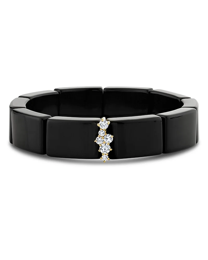 14K Yellow Gold Cocktail Diamond & Square Bead Onyx Bracelet
