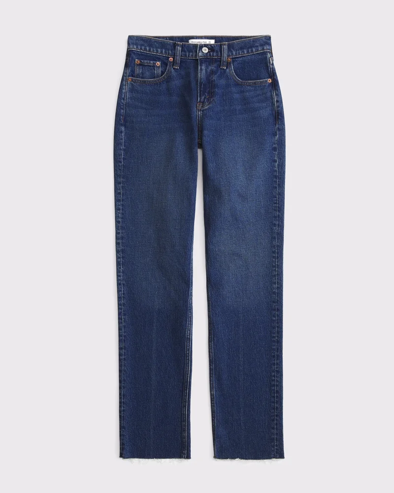 Mid Rise 90s Straight Frayed Hem Jean