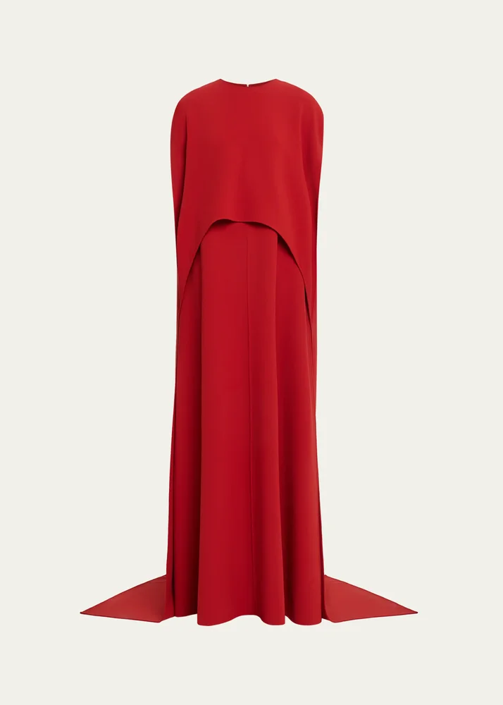 Stretch-Wool Column Cape Gown