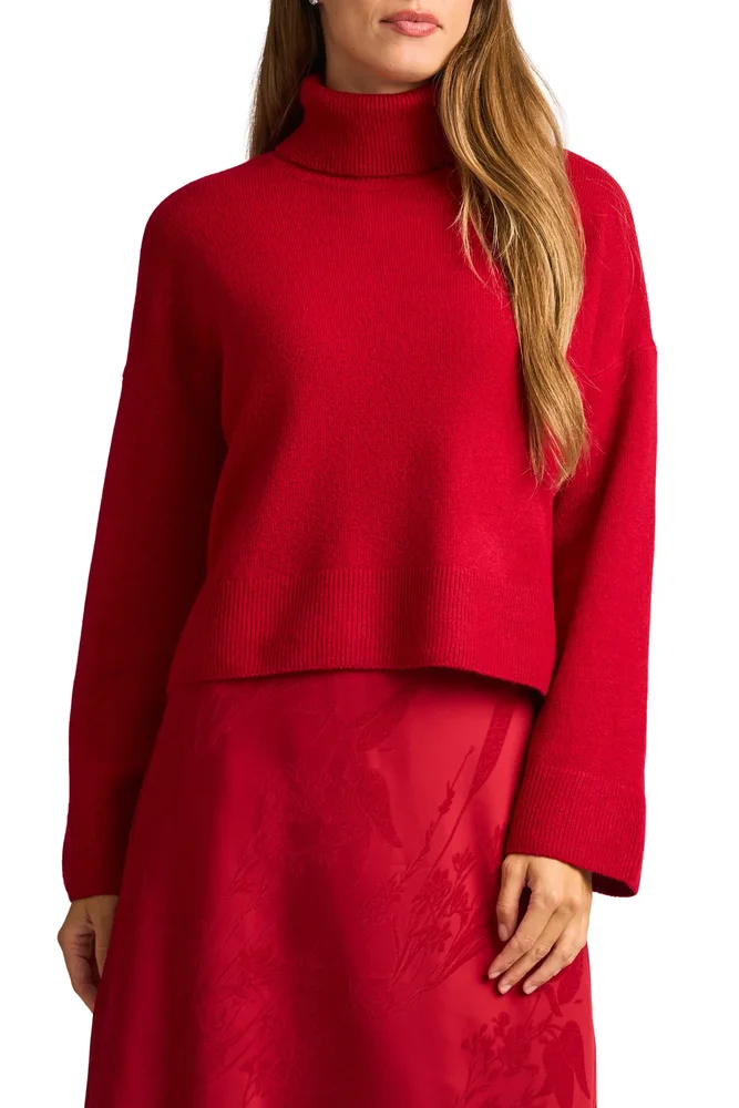 Turtleneck & Satin Midi Dress Set