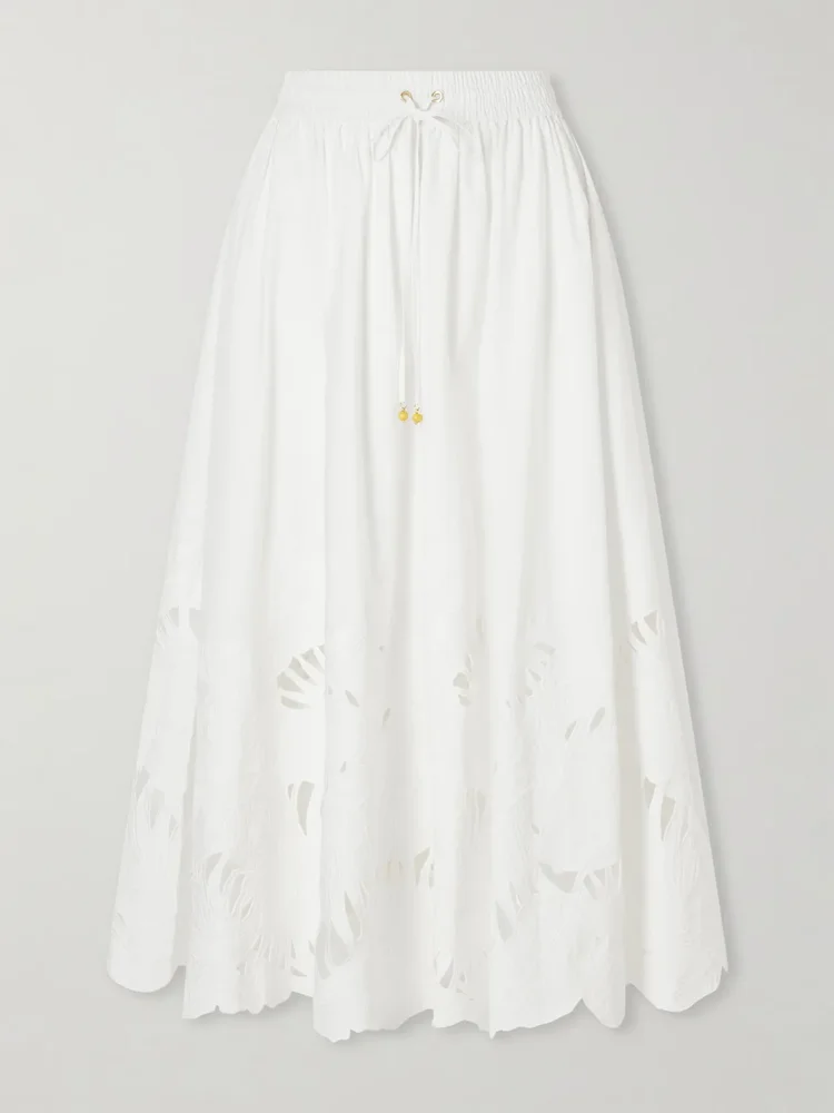 mahon embroidered cotton midi skirt