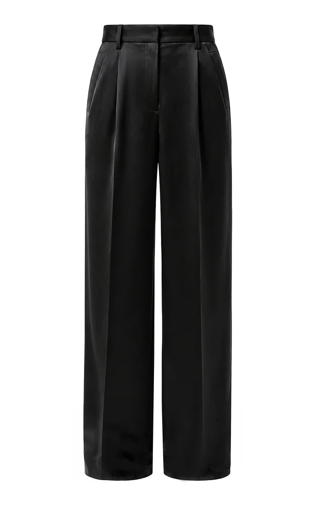 Pleated Satin Straight-Leg Pants