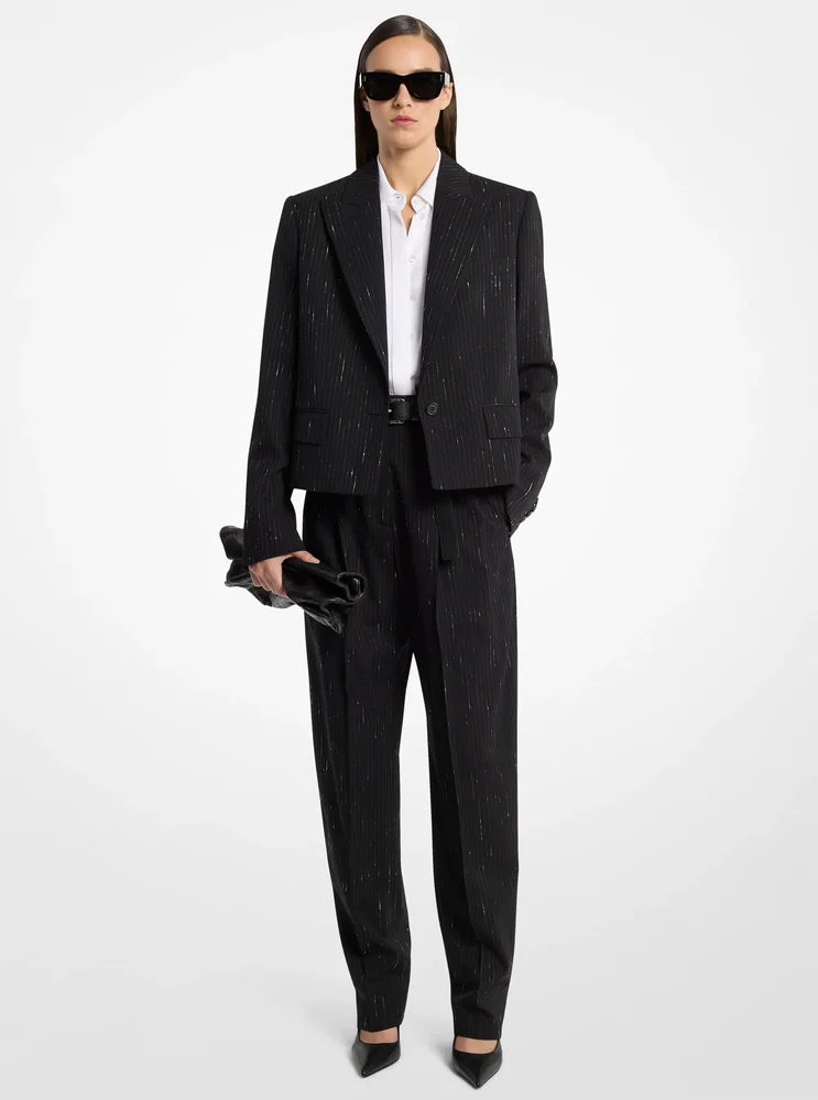 Spencer Pinstriped Sequin Stretch Wool Blazer