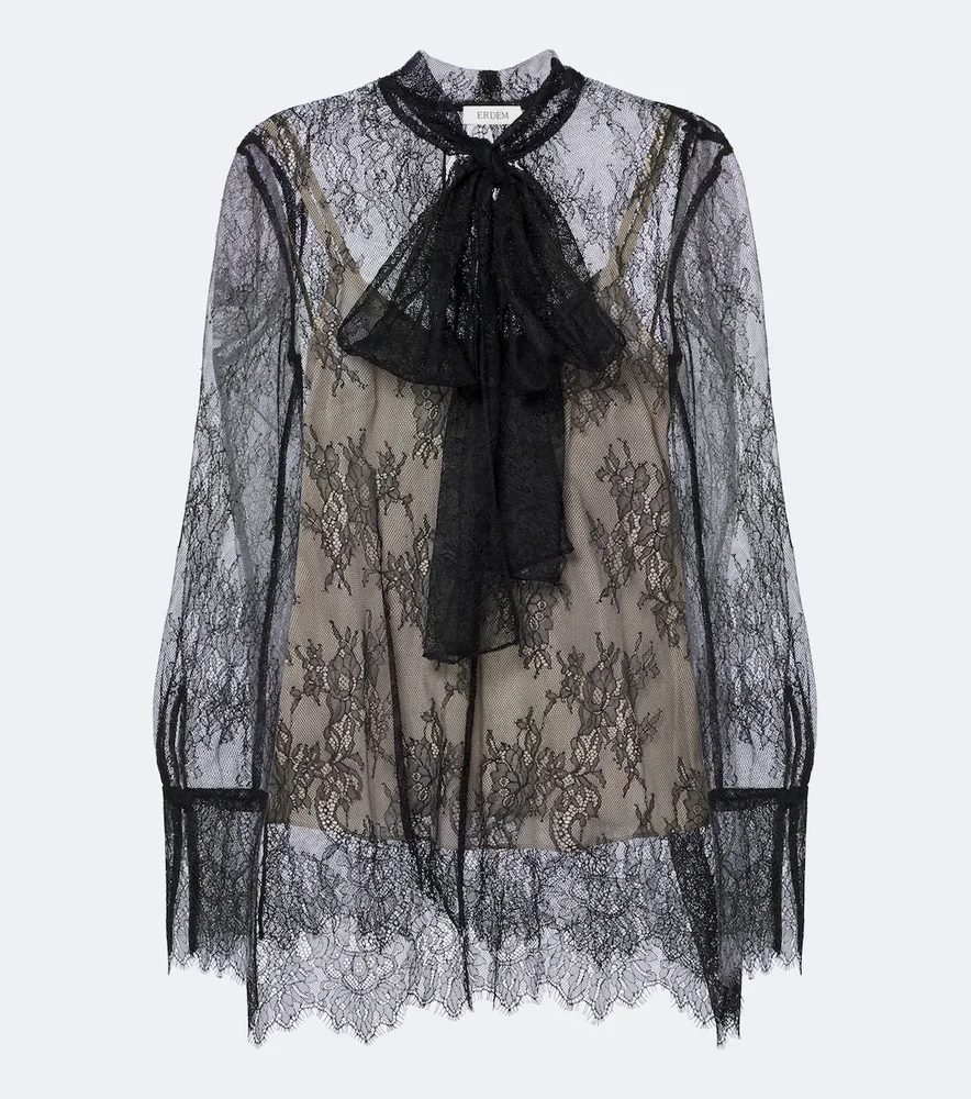 Bow-detail floral lace blouse