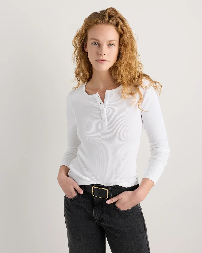 Organic Cotton Micro-Rib Henley Long Sleeve Tee