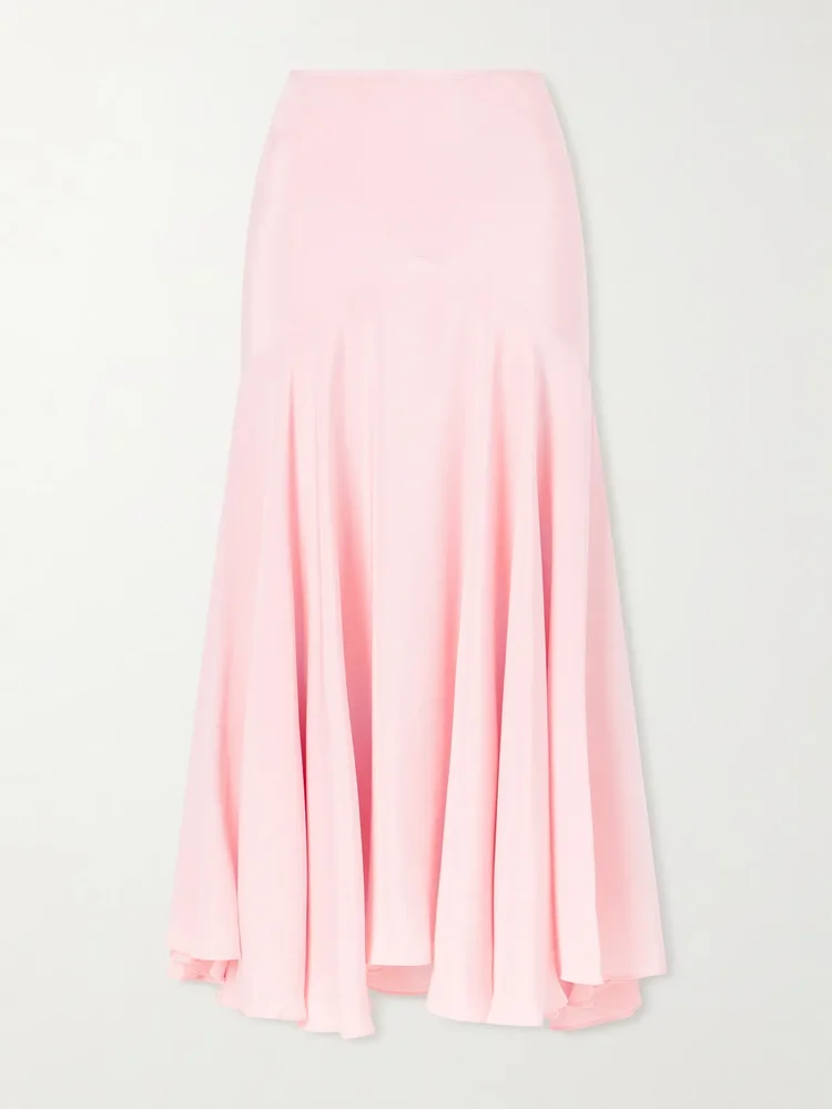 Draped silk-crepe midi skirt