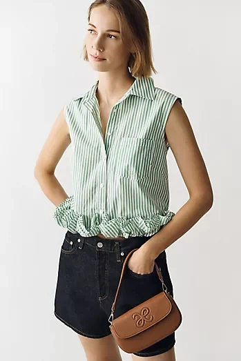 Maeve Cotton Ruffle Buttondown Shirt