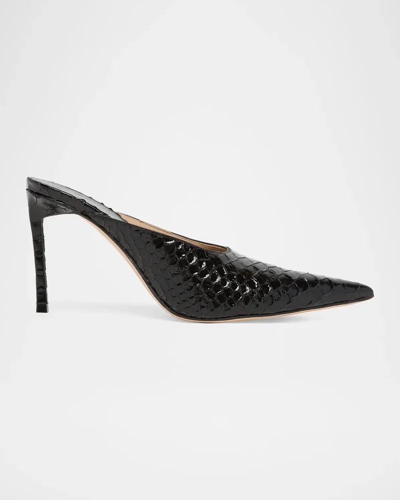 85mm Semi Shiny Croc-Embossed Leather Mule Pumps