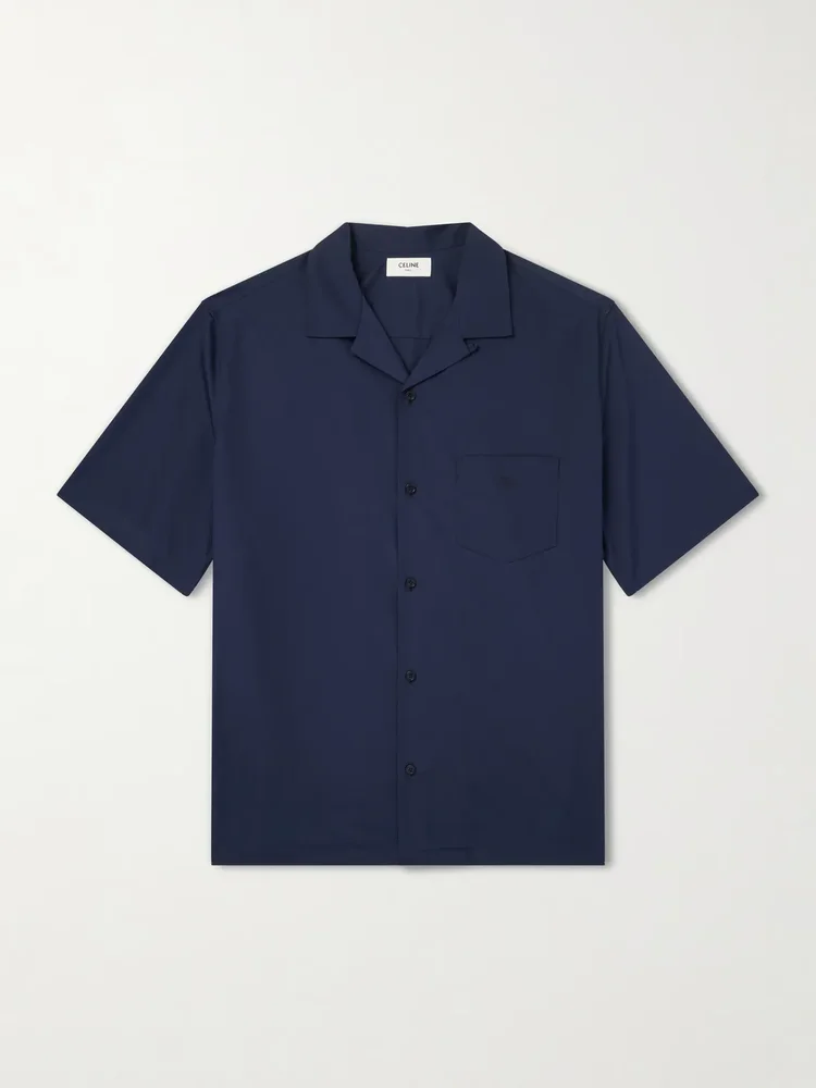 Camp-Collar Triomphe-Embroidered Cotton-Poplin Shirt