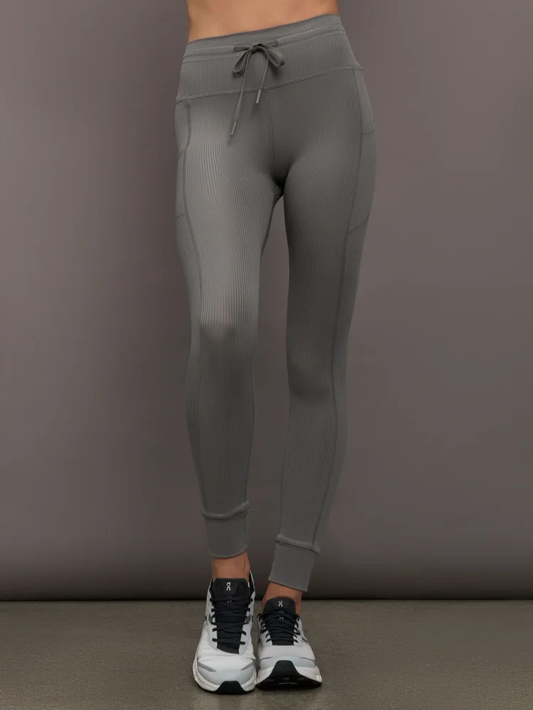 High Rise Pocket Legging in Ribbed Melt, Steel Grey