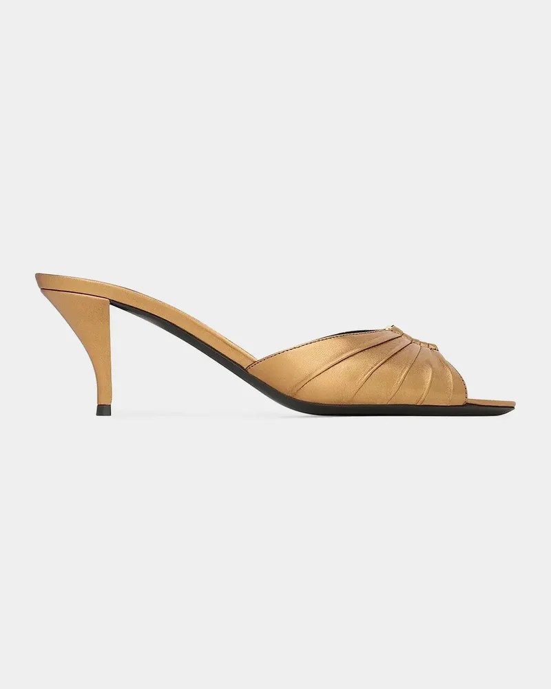 60mm Babylone YSL Ruched Mule Sandals in Metallic Leather