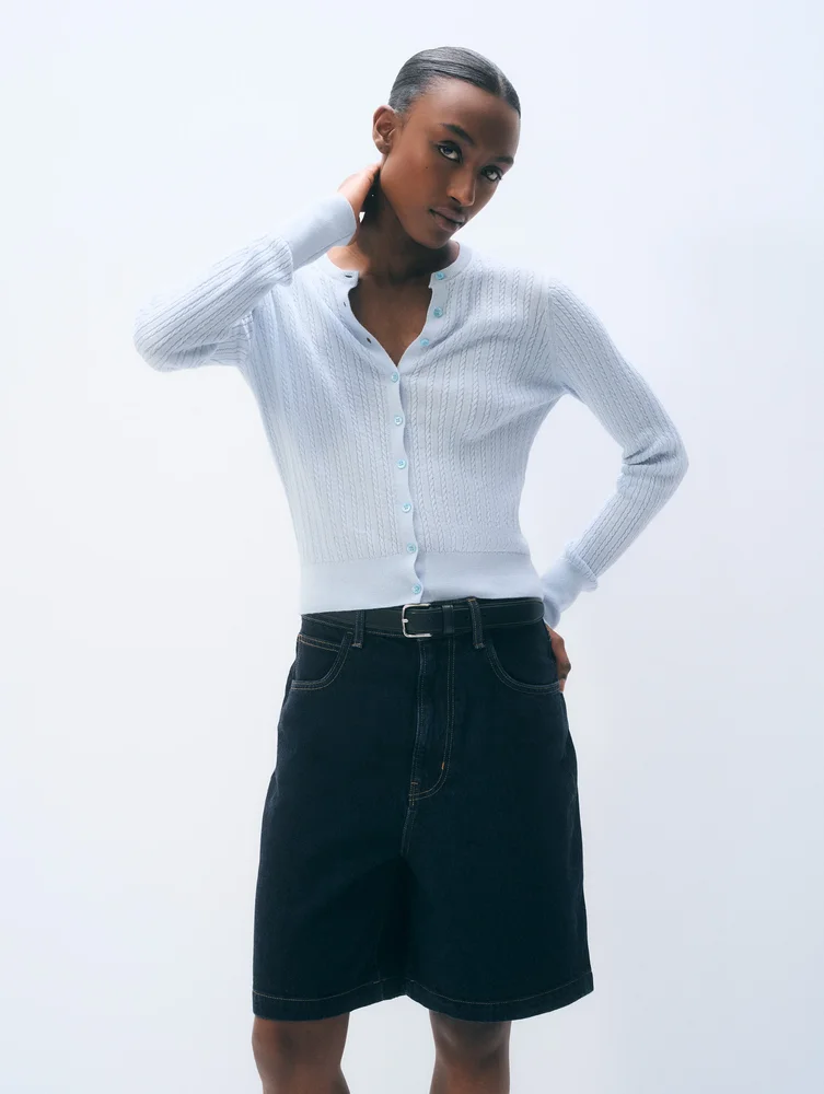 Cashmere Linen Blend Cable Button Cardigan