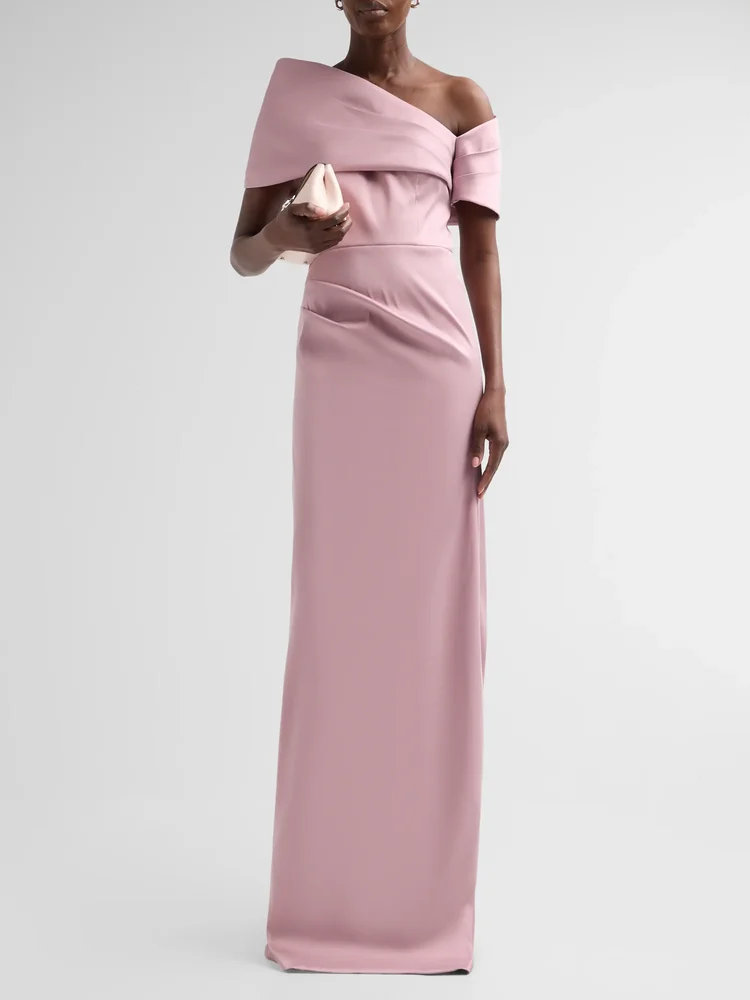 Asymmetrical Stretch Mikado Off-The-Shoulder Gown