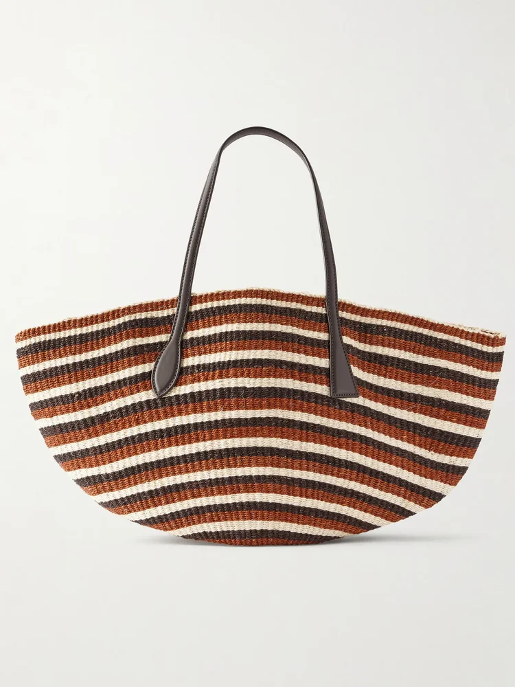 Sprout striped leather-trimmed sisal tote
