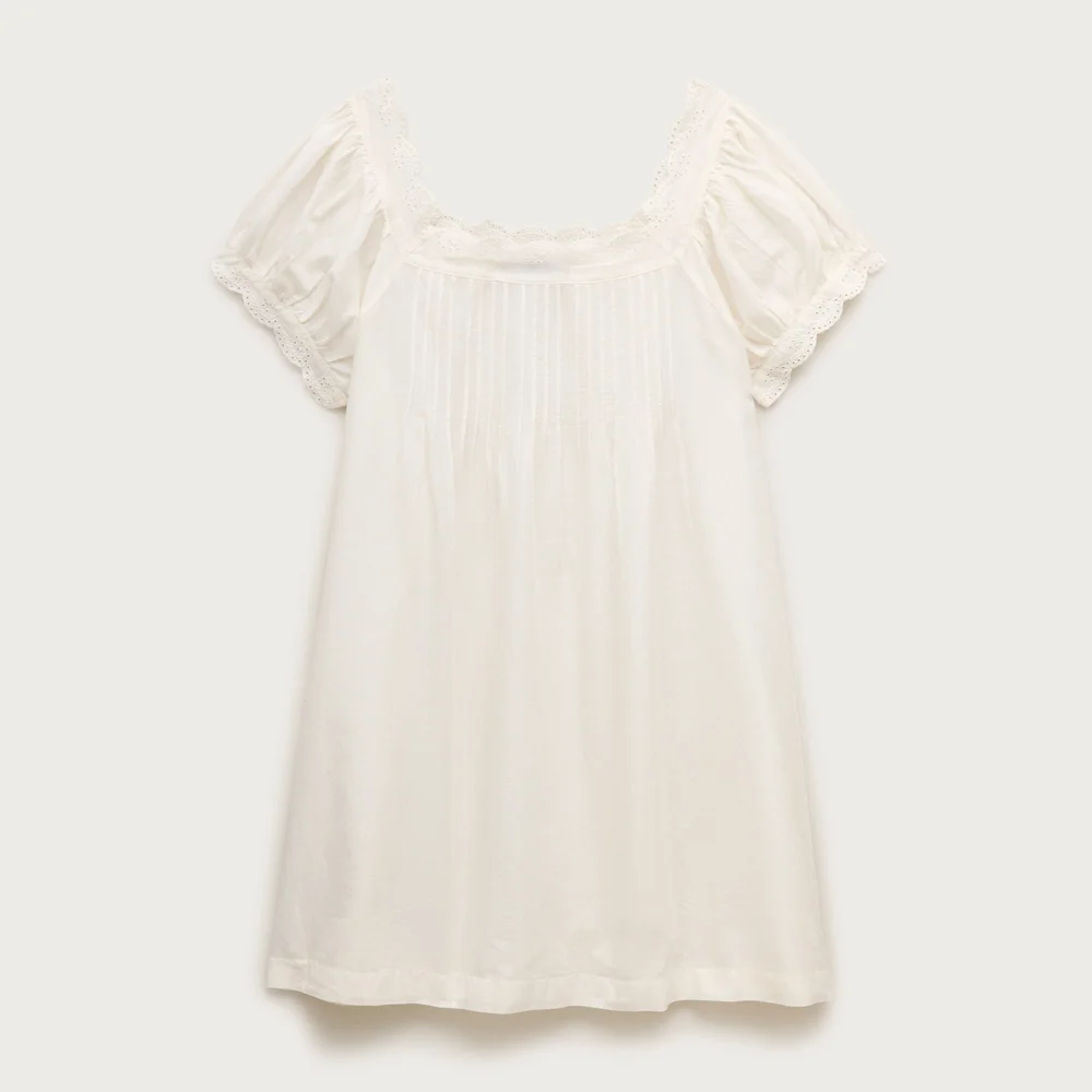 Cotton voile scallop-trim babydoll dress