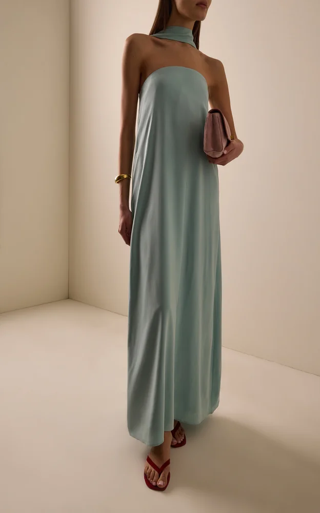 Exclusive Bia Strapless Satin Maxi Dress