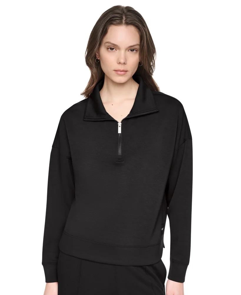 Mock-Neck Half-Zip Stretch-Scuba Sweatshirt