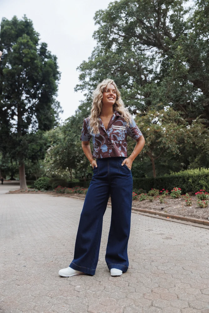 Evandra Straight Leg Denim Trouser Pant - Indigo