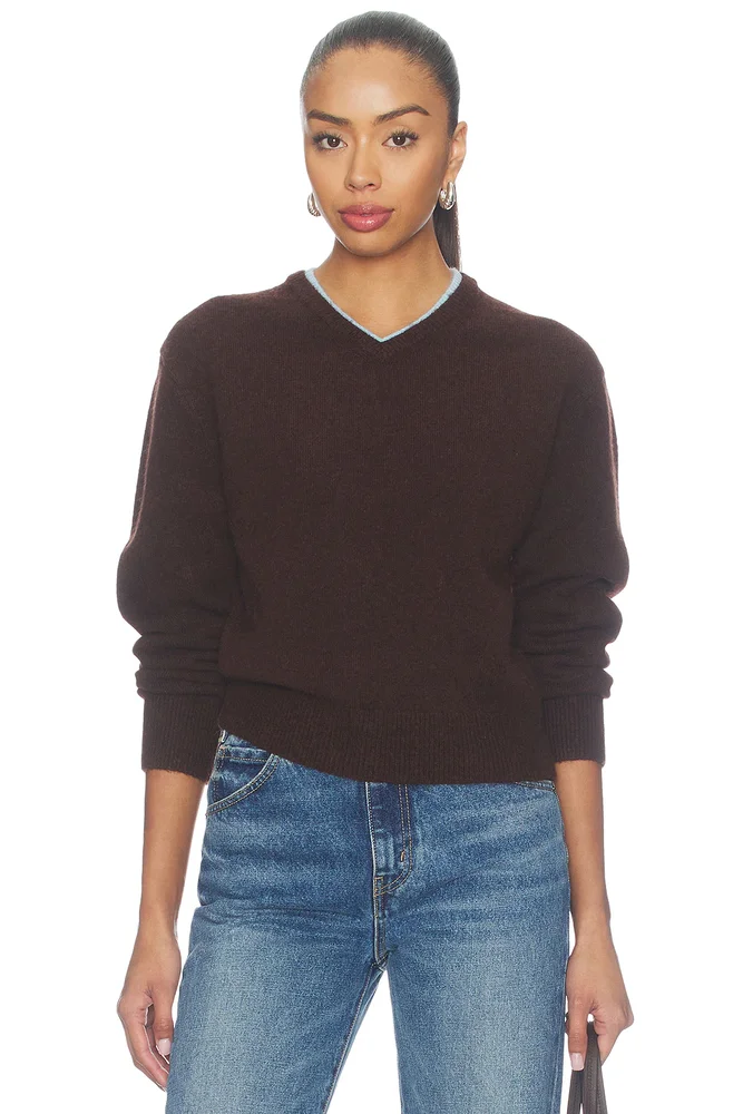 Double Neck Trim V-neck Sweater