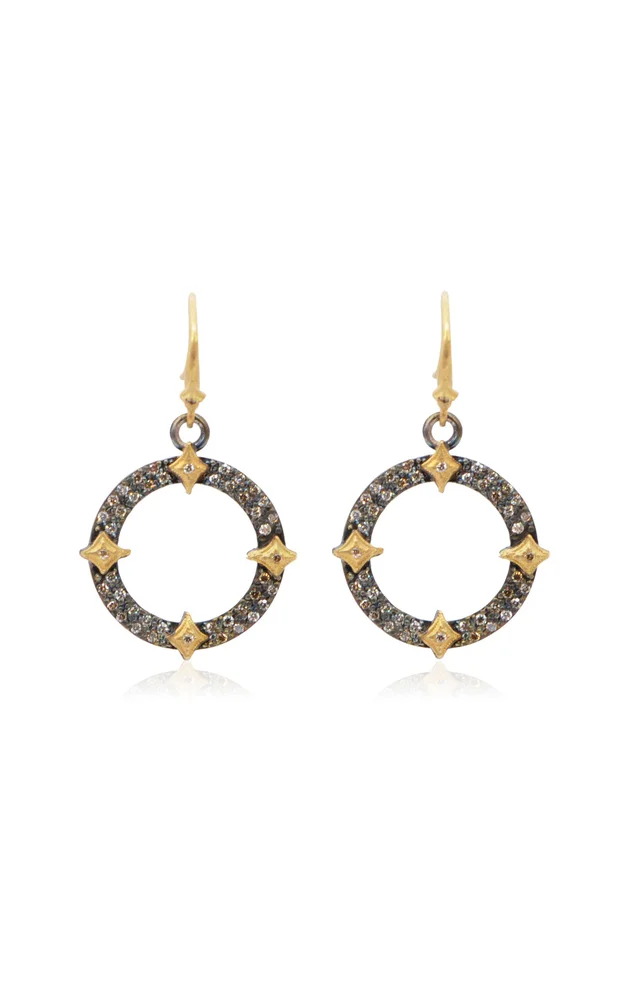 18K Yellow Gold Sterling Silver Diamond Earrings