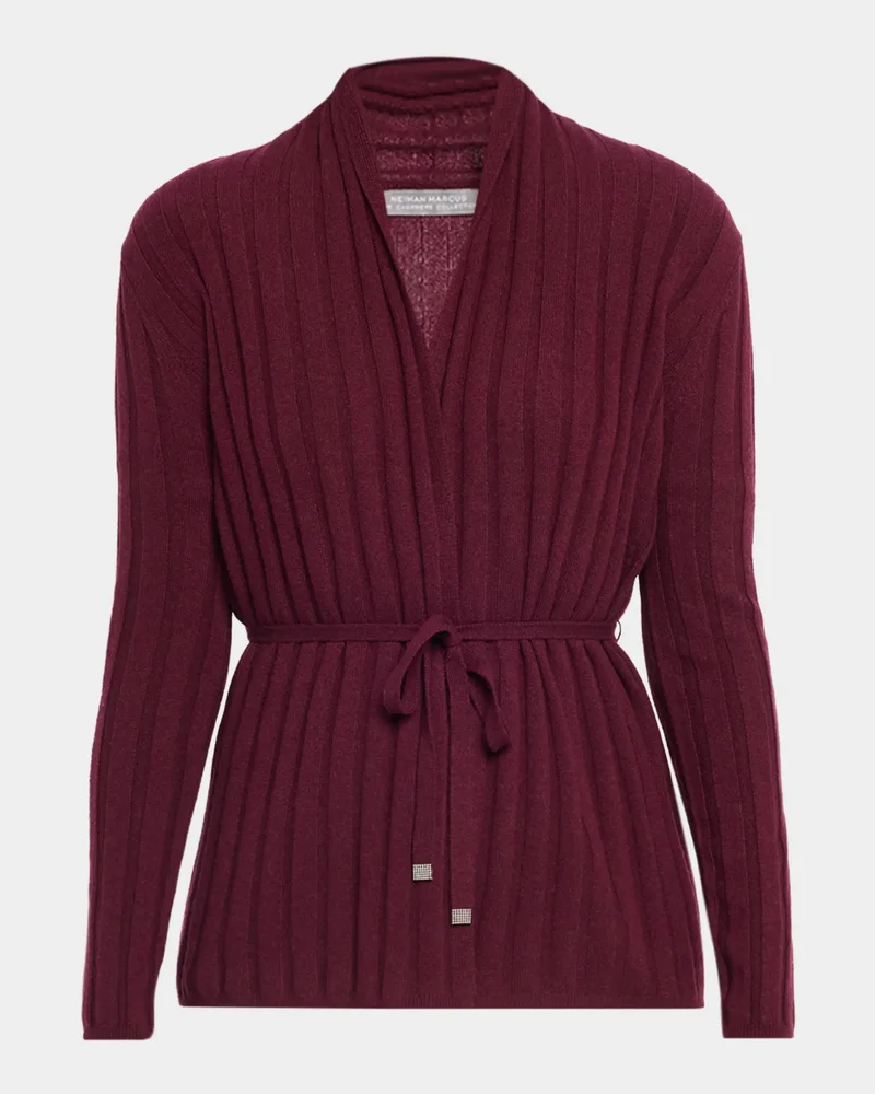 Cashmere Ribbed Wrap-Front Cardigan