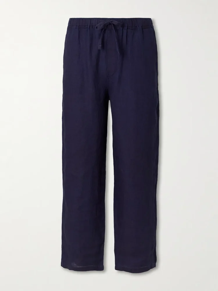 Straight-Leg Linen Drawstring Trousers