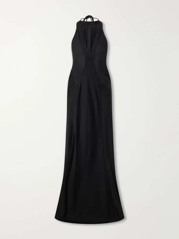 Paneled Satin Halterneck Gown