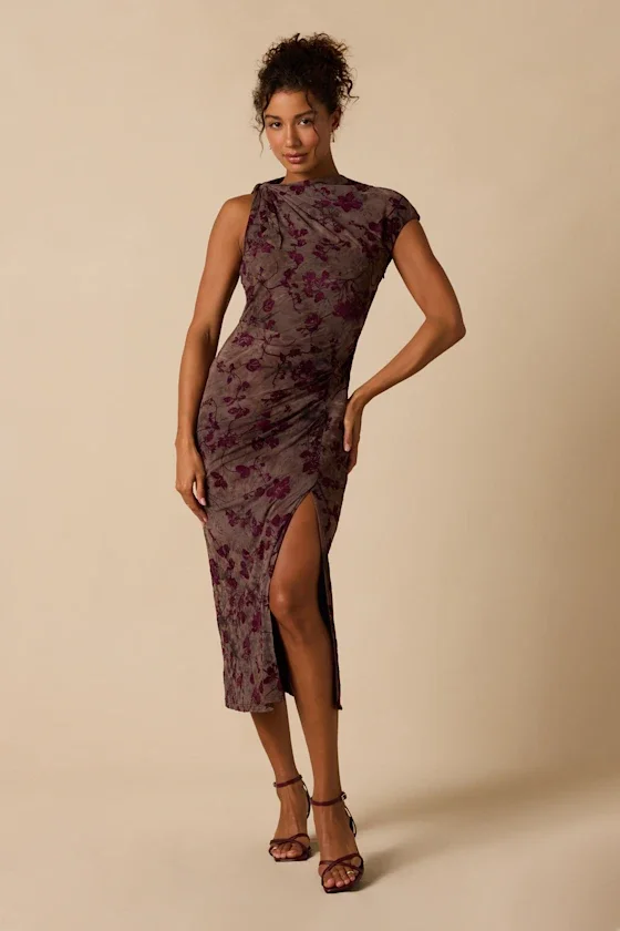 Suze Plum Velvet Floral Midi Dress