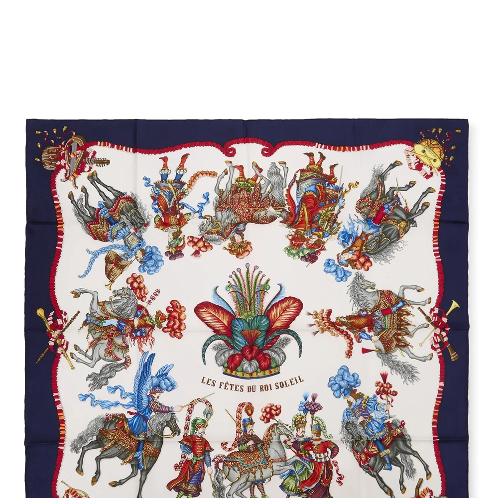 Navy & Multicolor 'Les Fêtes du Roi Soleil' Silk Scarf 90