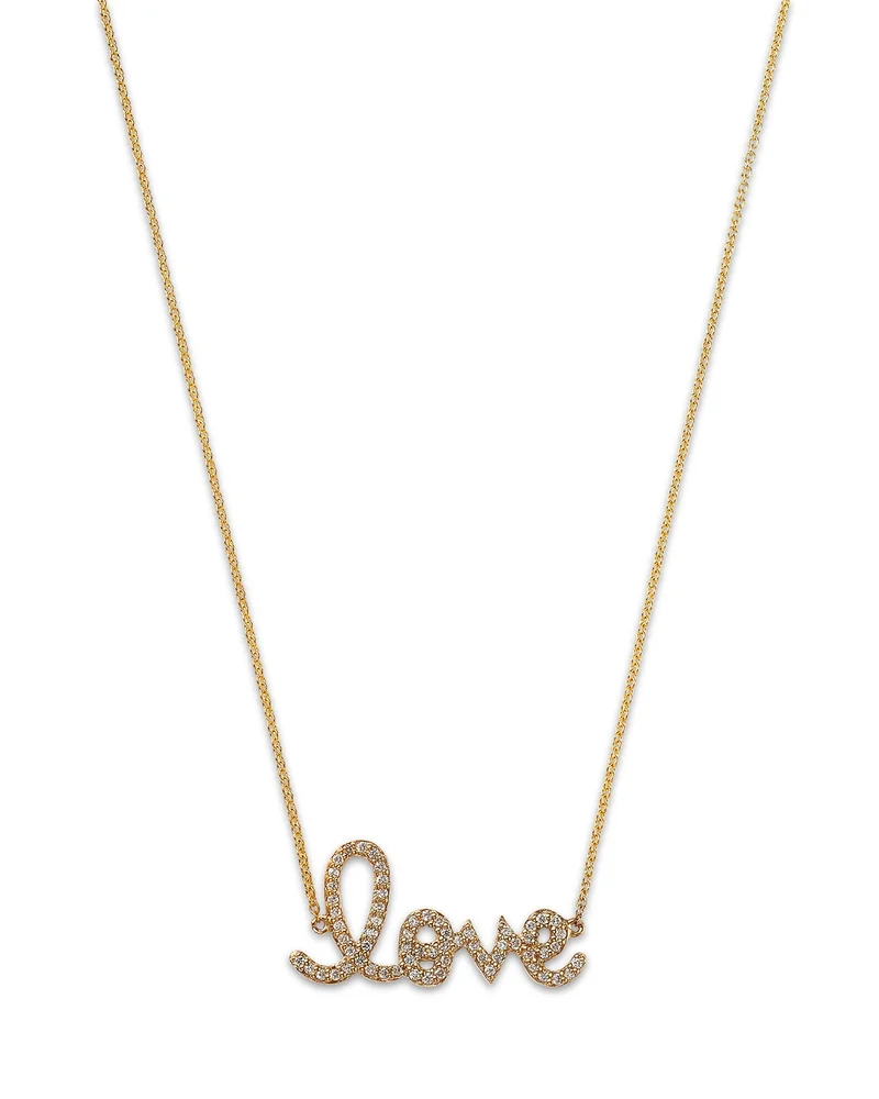 14K Yellow Gold Diamond Medium Love Script Pendant Necklace, 18"