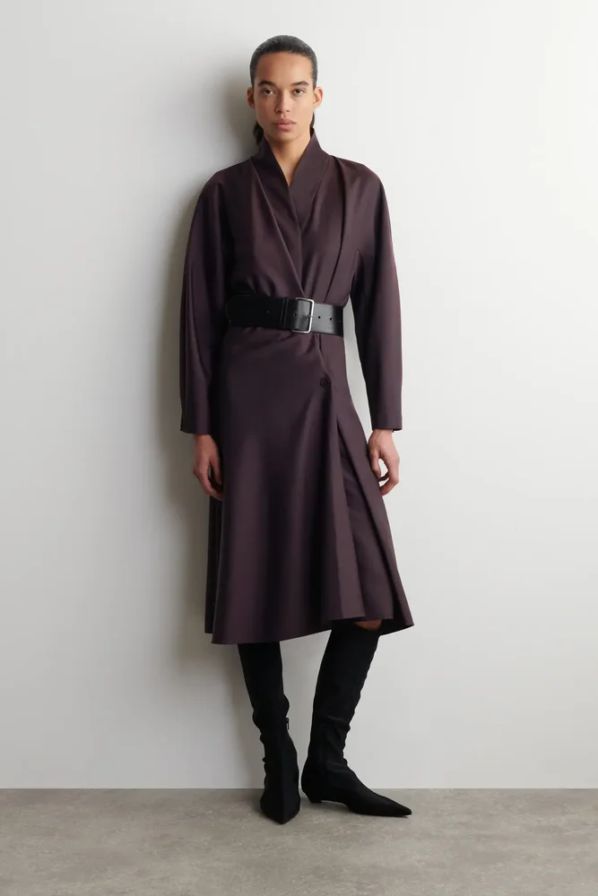 Shawl-collar Wool Wrap Dress