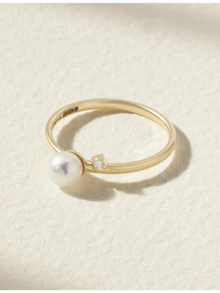 14-karat gold, pearl and diamond ring