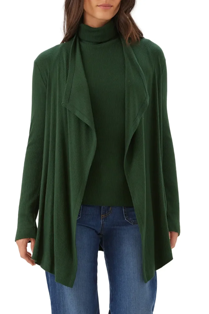 Ribbed Drape Front Cardigan