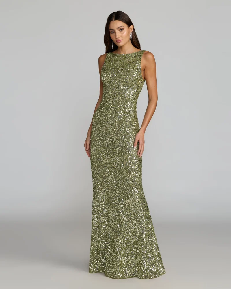 Sequin Open Back Column Gown