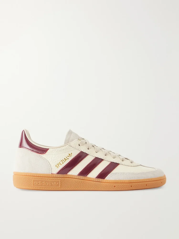 Handball Spezial suede-trimmed crinkled-leather sneakers in Off-white