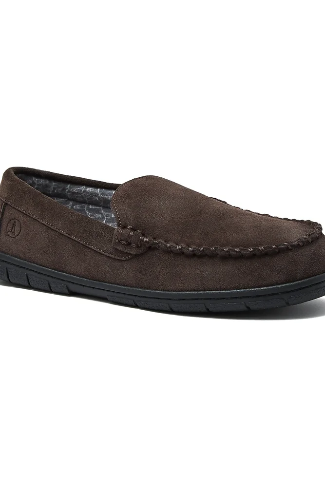 Flannel Lined Suede Slip On Moccasin Slippers