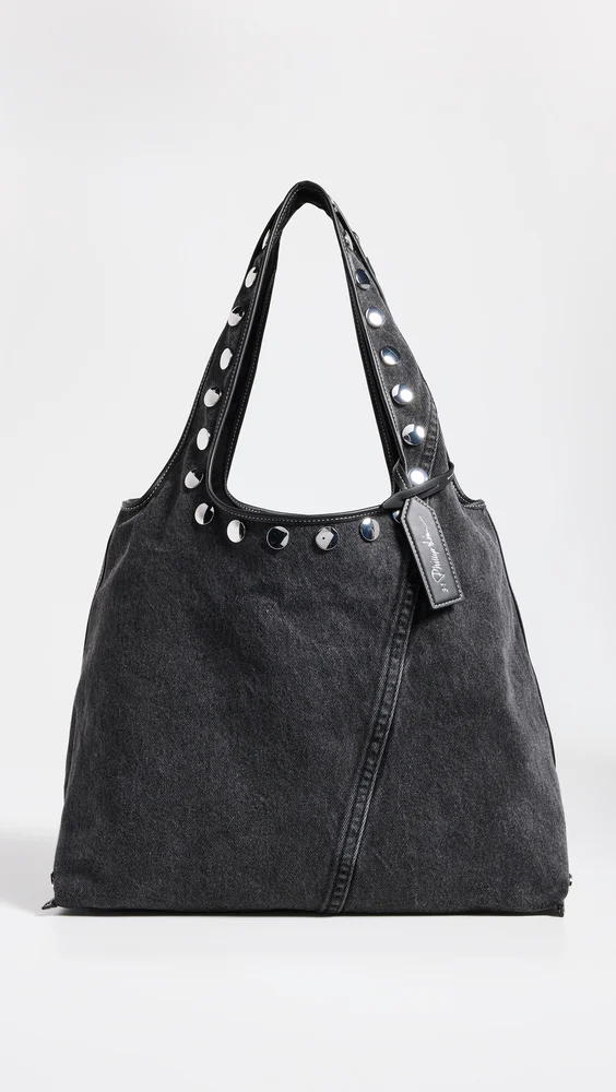 Washed Denim Market Tote With Studs