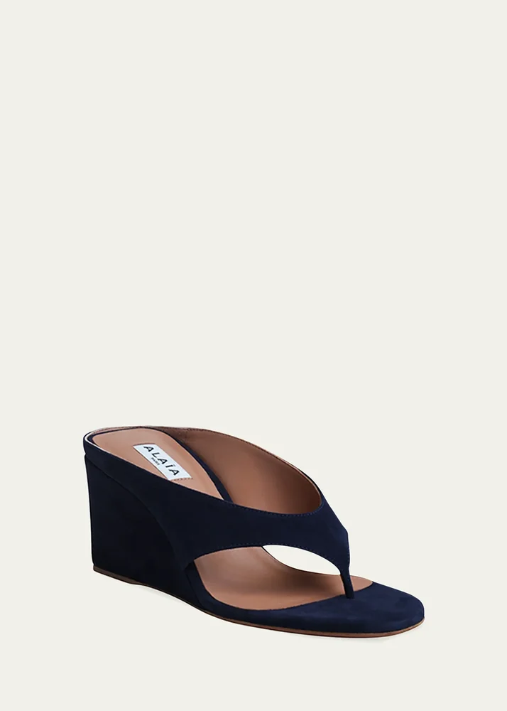 Suede Wedge Thong Sandals