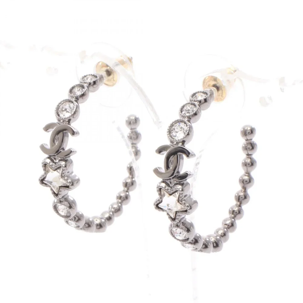 Pre-Owned CC Logo Hoop Star Earrings Silver-Tone Metal