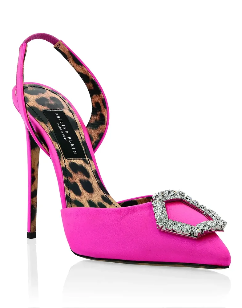Satin Decollete Slingback Hi-Heels Crystal Hexagon