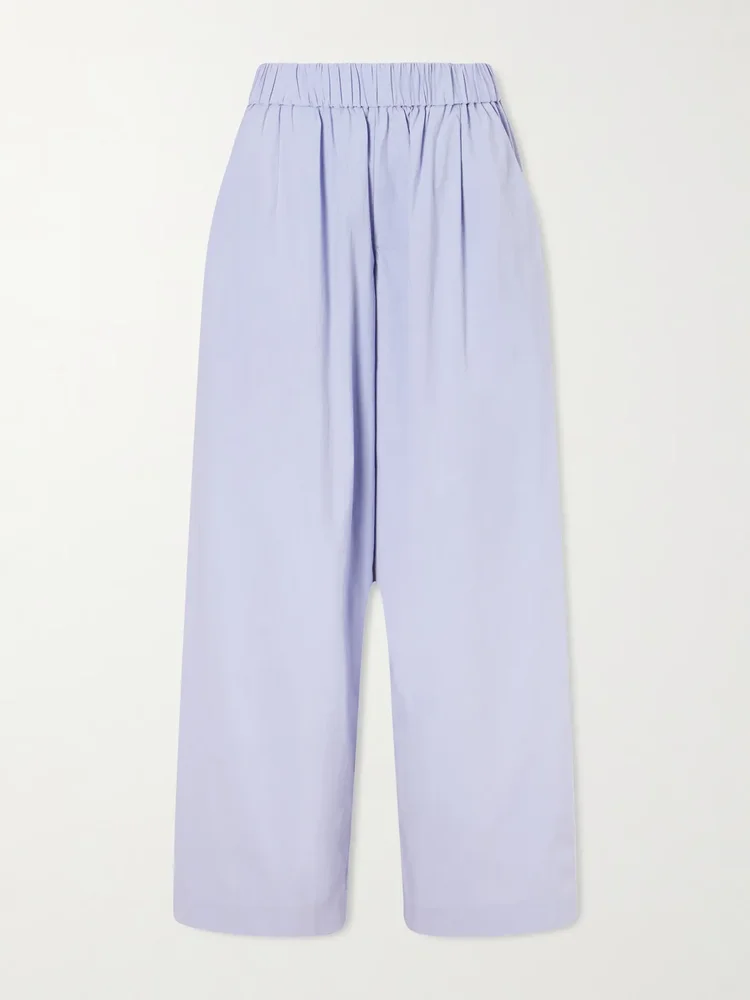 Everyday cotton-blend poplin wide-leg pants