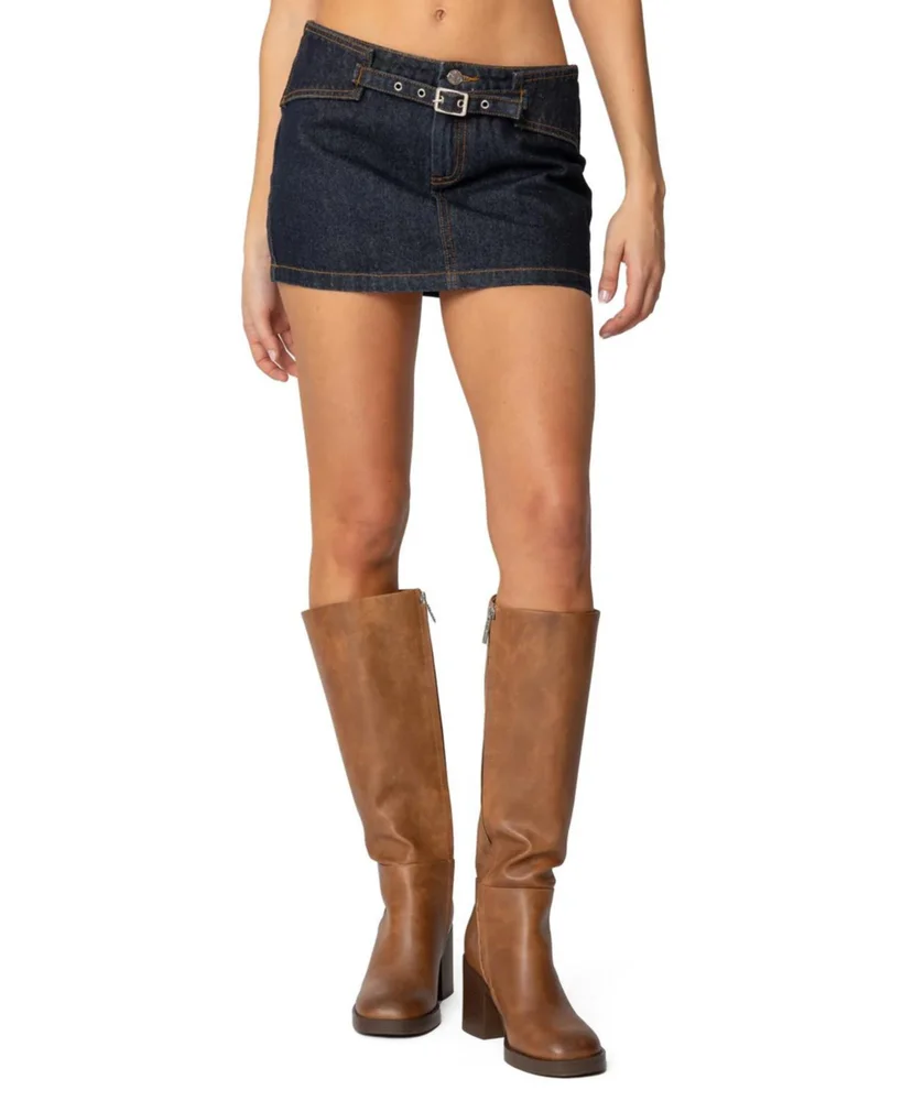Keira Buckled Denim Mini Skirt