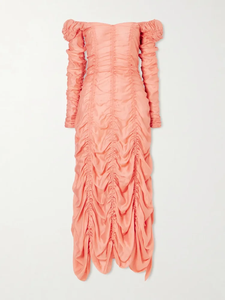 Judith ruched silk-blend midi dress