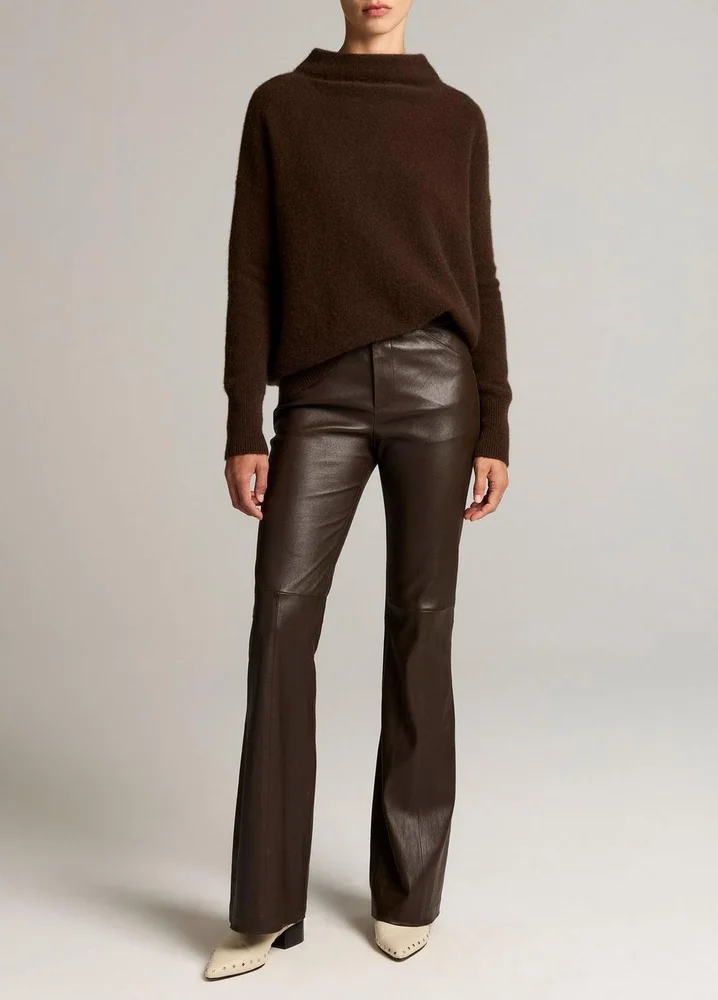 Stretch-Leather Mid-Rise Flare Pant