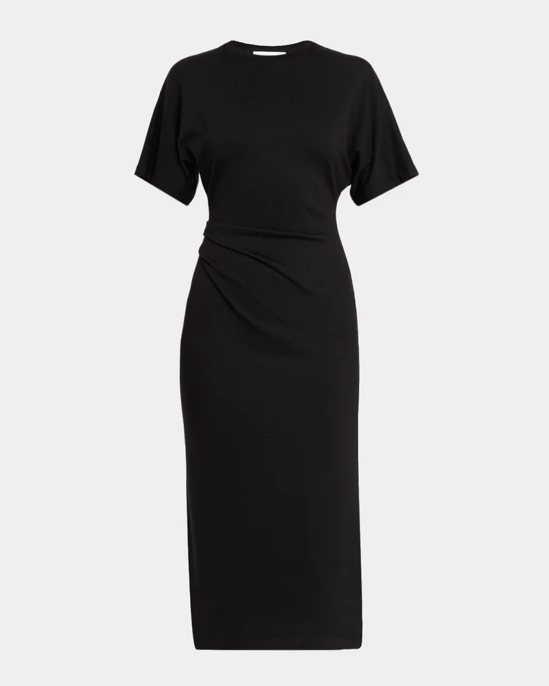 Short-Sleeve Ruched Jersey Midi Dress
