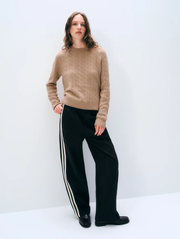 Cashmere Varsity Cable Crewneck