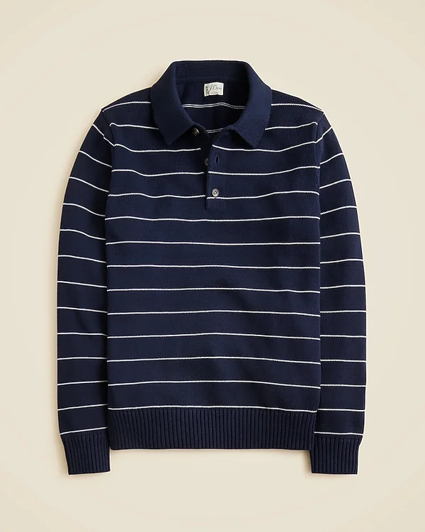 Heritage Cotton Long-sleeve Sweater-polo In Stripe For Men