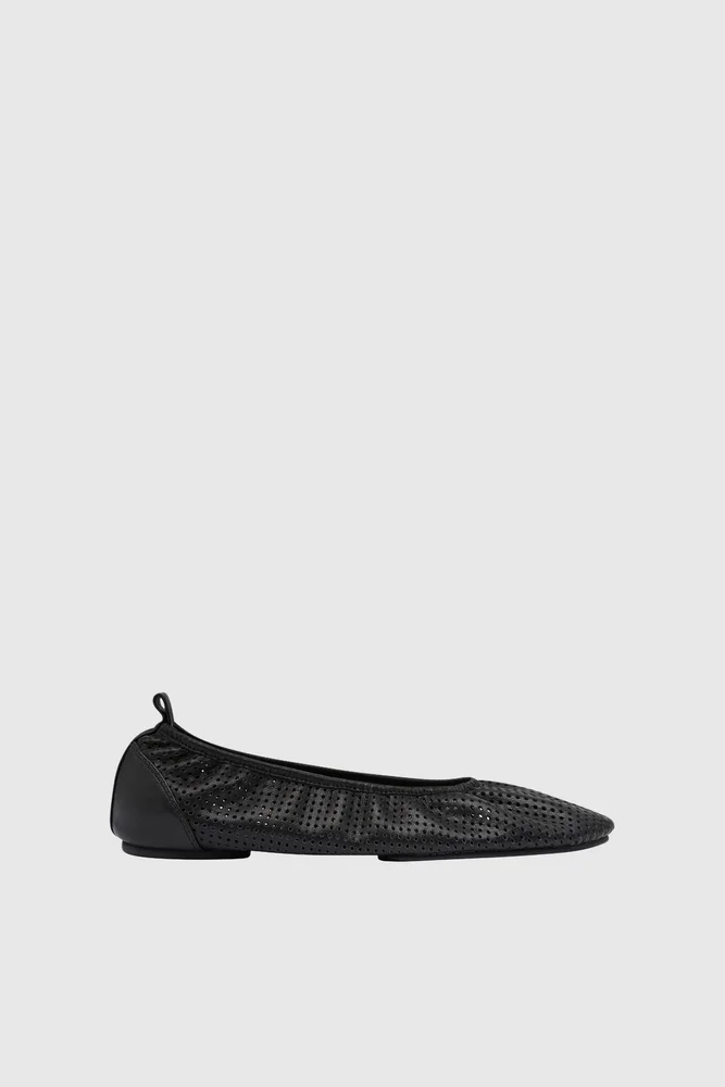 Minimal Perforated Ballet Flat - Black